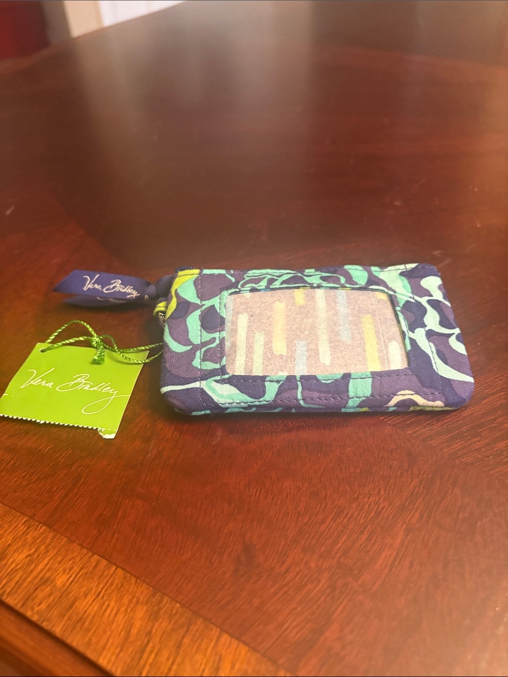 NWT Vera Bradley katerina blue Floral Quilted ID Card Holder with key ring